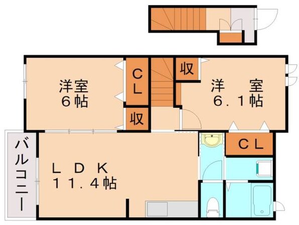 折尾駅 バス15分  猪熊小学校前下車：停歩3分 2階の物件間取画像